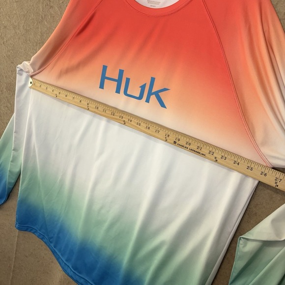 Huk Performance Fishing Shirt Mens Sz XXL Orange Blue Ombre Pullover Lightweight - Picture 5 of 5
